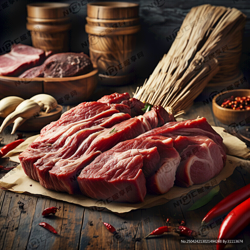 一个工作台上一整块牛肉 