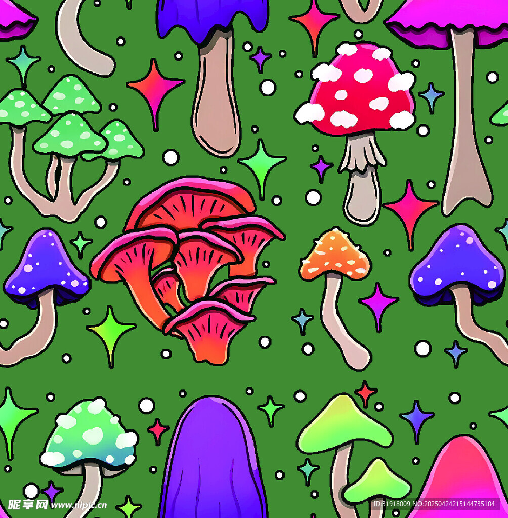 奇幻蘑菇卡通图案背景