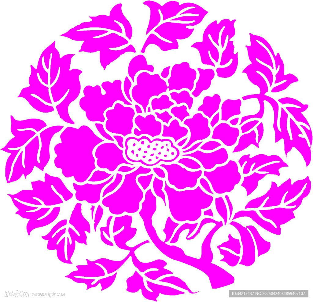 粉色花卉圆形剪纸图案