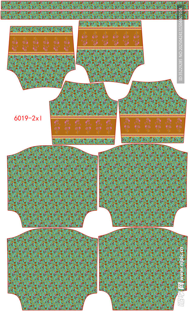 绿色花纹服饰纸样设计