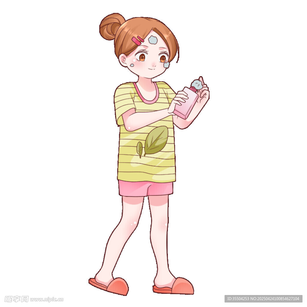 护肤卡通人物手绘元素
