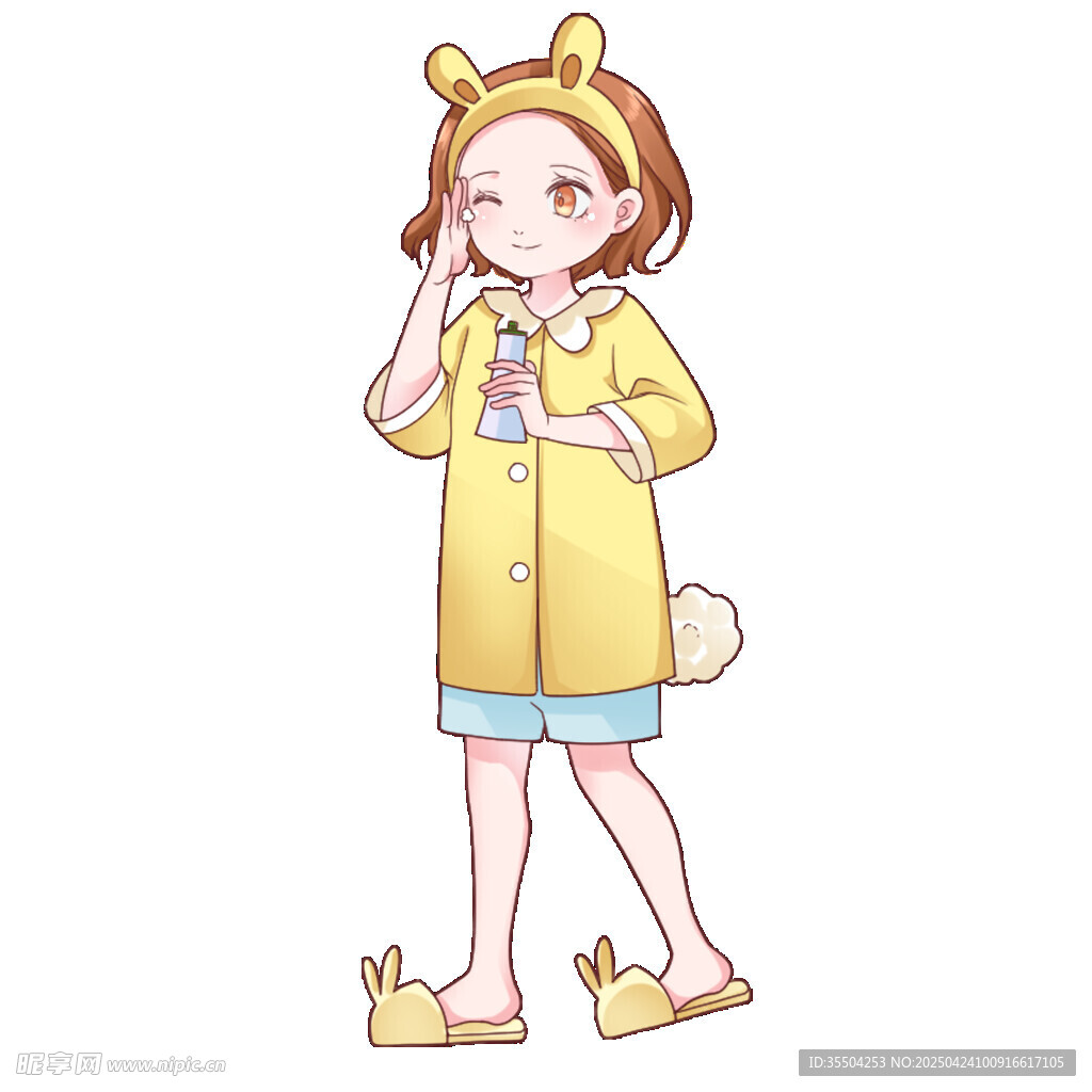 护肤卡通人物手绘元素