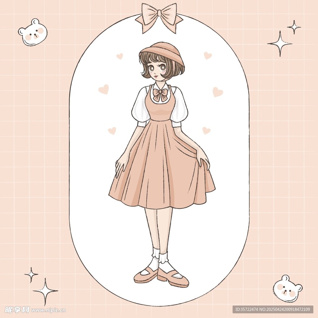 复古风甜美少女插画
