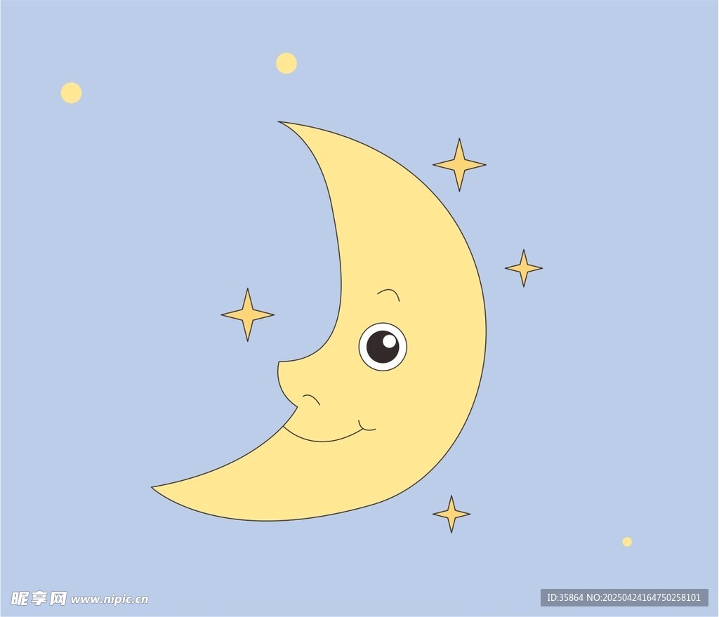微笑月牙伴星星插画