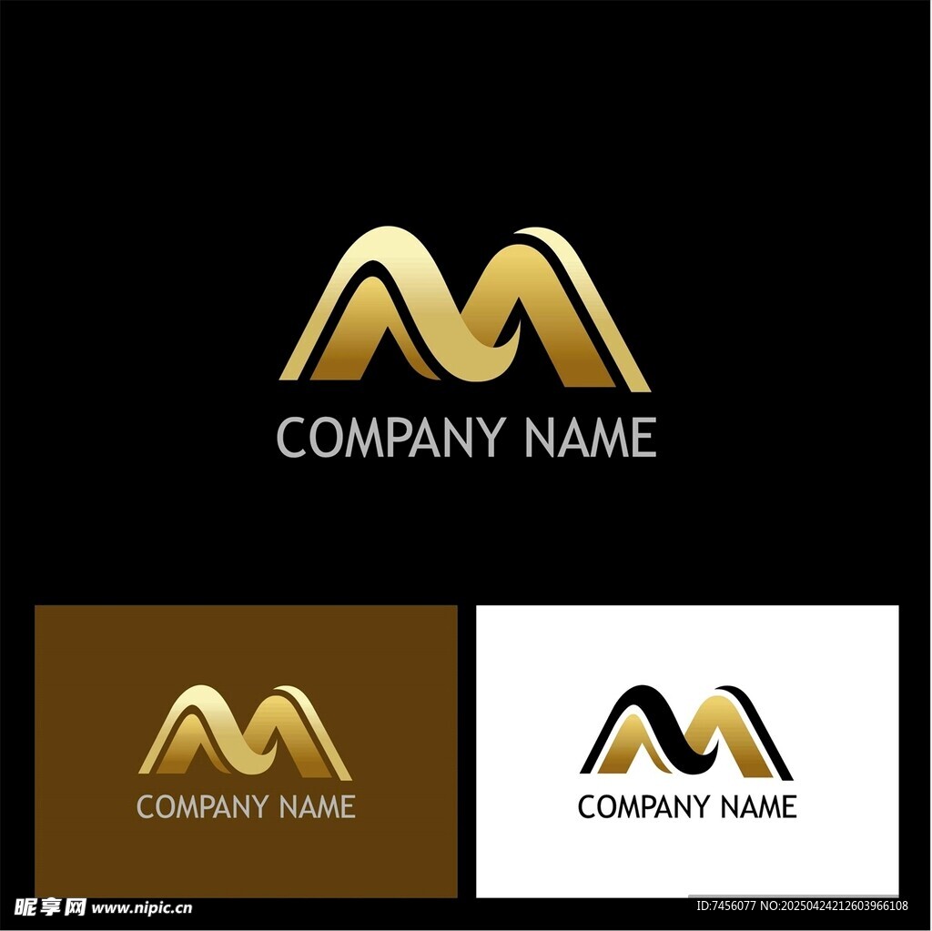 金色M字母公司标志设计