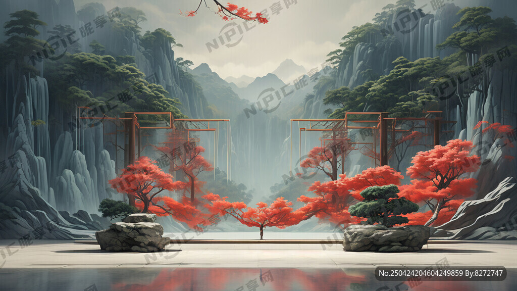 新中式山水格栅简约大气