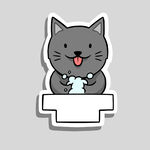 可爱灰猫用餐贴纸形象
