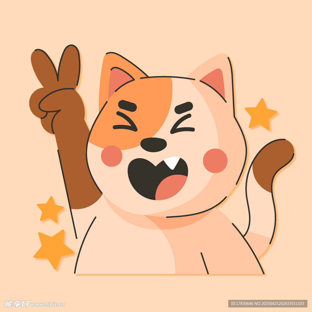 俏皮猫咪比耶超可爱