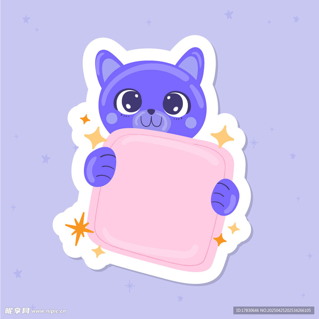 可爱蓝猫持粉色牌子
