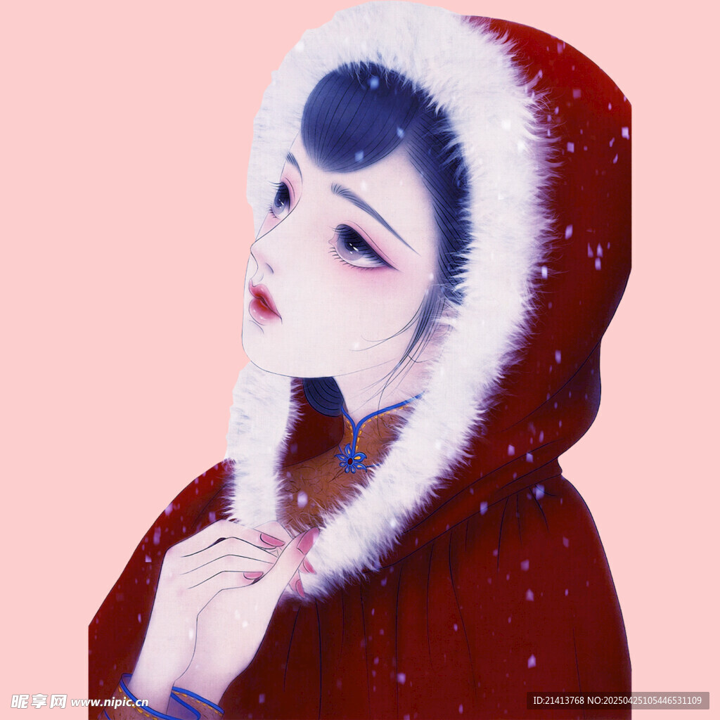 红衣戴帽的古典风女子