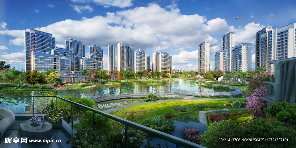 城市湖畔美丽景观
