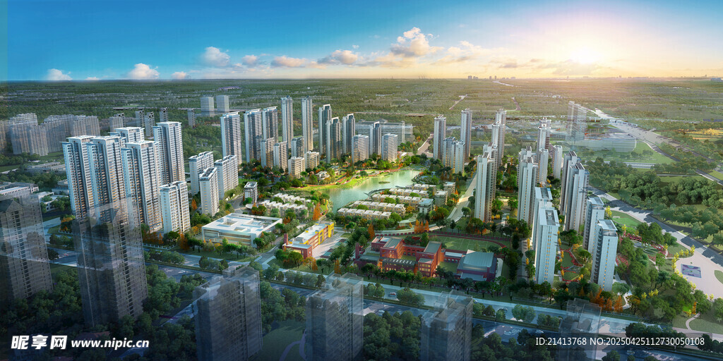 城市高楼与绿地景观