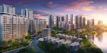 河畔都市建筑群美景