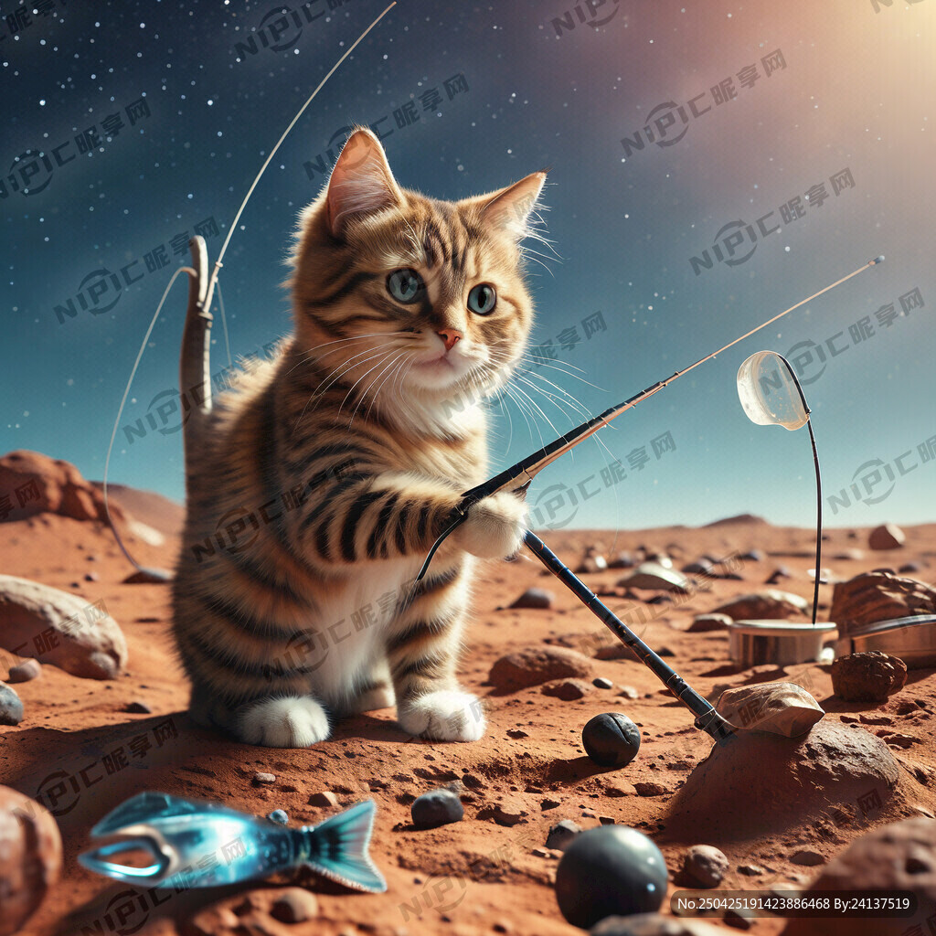 一个猫在火星上面钓鱼