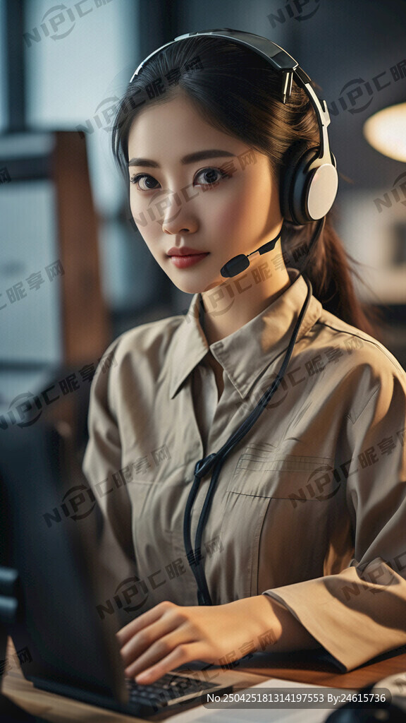 头戴耳麦的防尘服美女客服