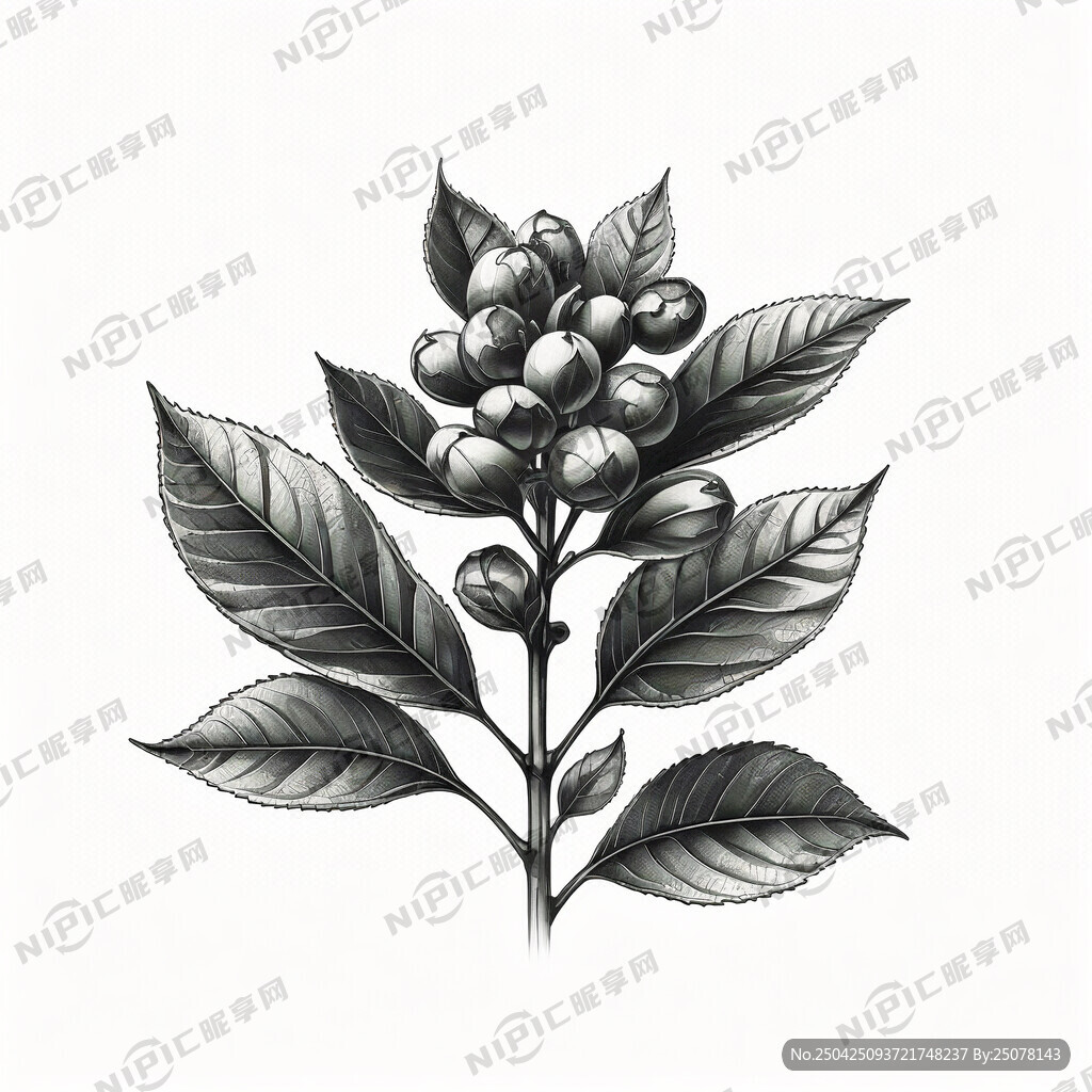 一株茶叶 高清手绘黑线条