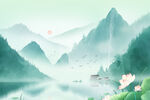 夏天水墨插画