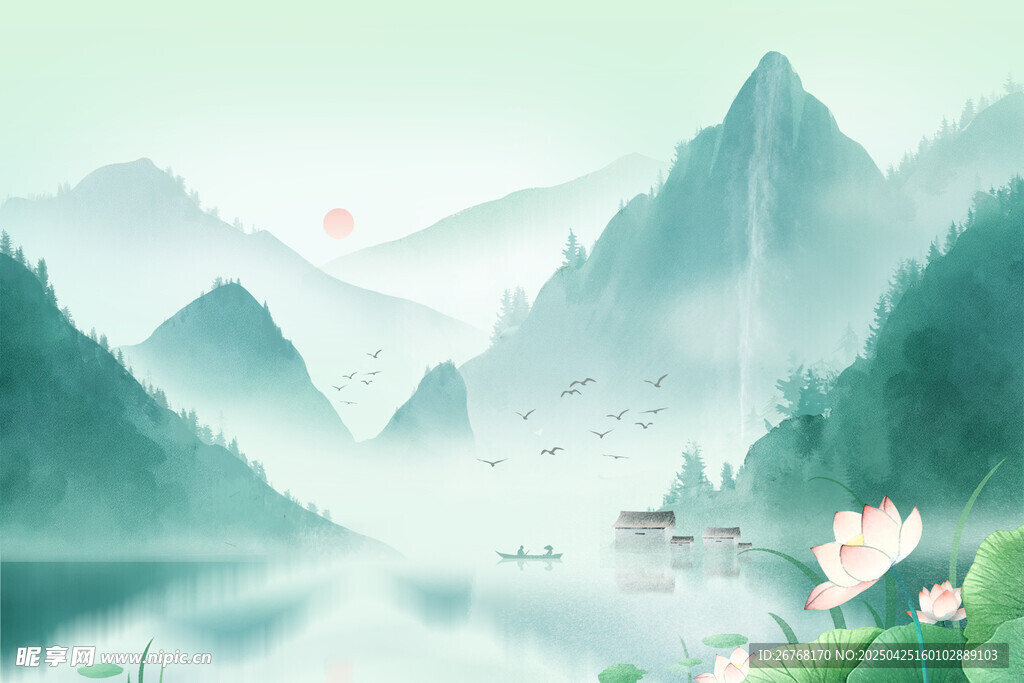 夏天水墨插画
