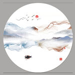 高清圆形抽象飘带优雅山水画