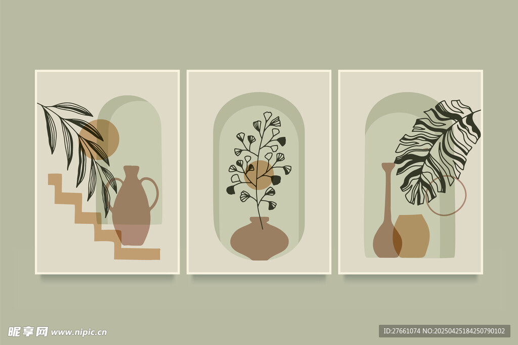 三幅简约植物装饰画