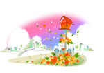 梦幻童话风彩色小屋景观