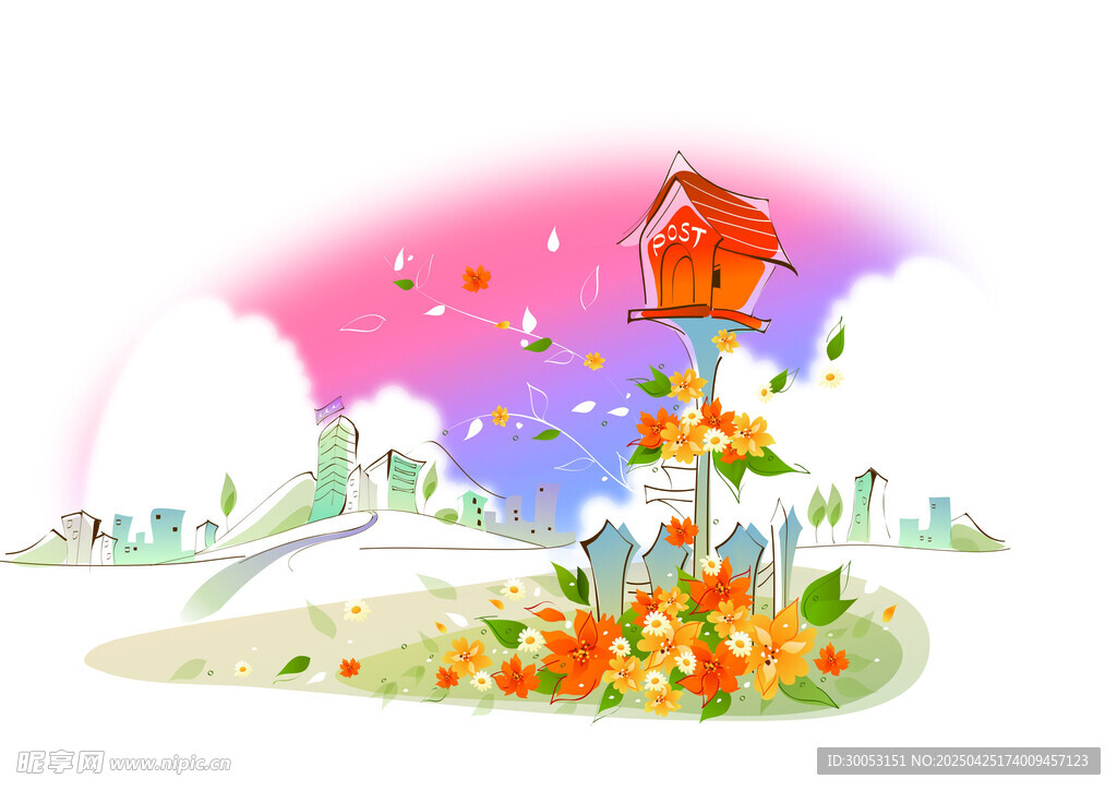 梦幻童话风彩色小屋景观