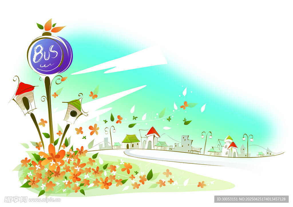 梦幻城市花卉景观插画