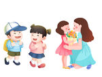 孩子送花给女士温馨场景