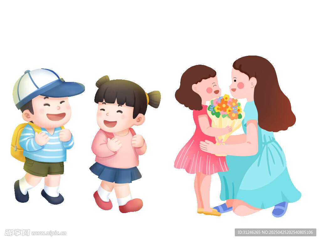 孩子送花给女士温馨场景