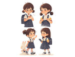 可爱女孩上学系列插画