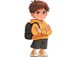 背着书包的生气小男孩