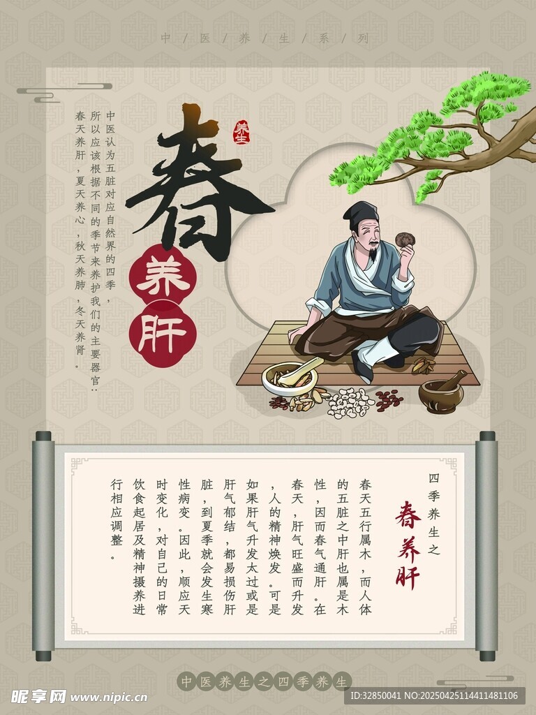 中式古典中医馆医院四季养生海报