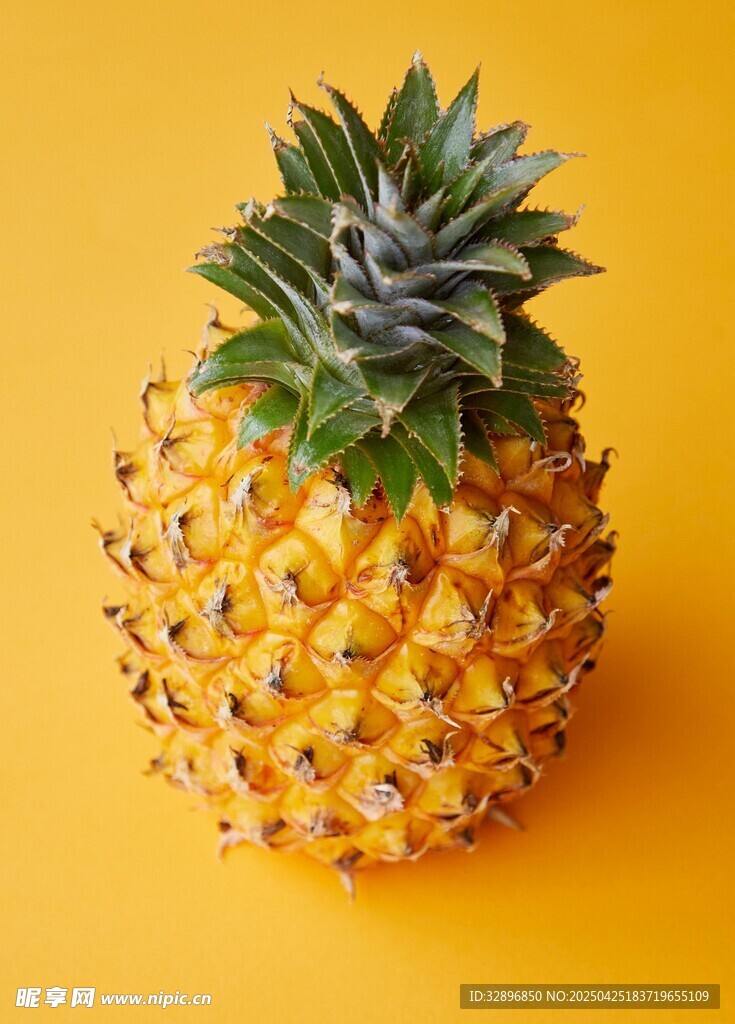 黄色背景上的新鲜菠萝