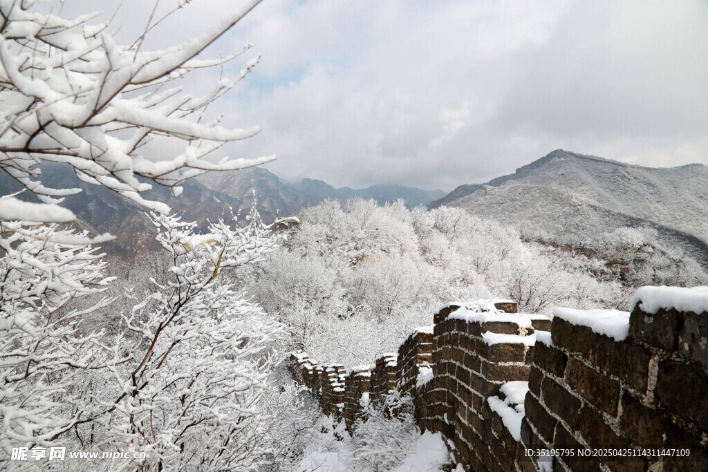 雪覆山林美景
