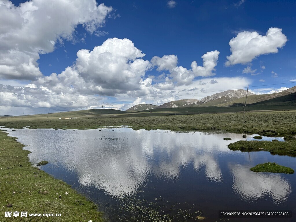 玉树湿地蓝天美景