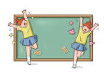 女孩在黑板前欢快庆祝