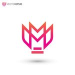 多彩M字母创意标志设计