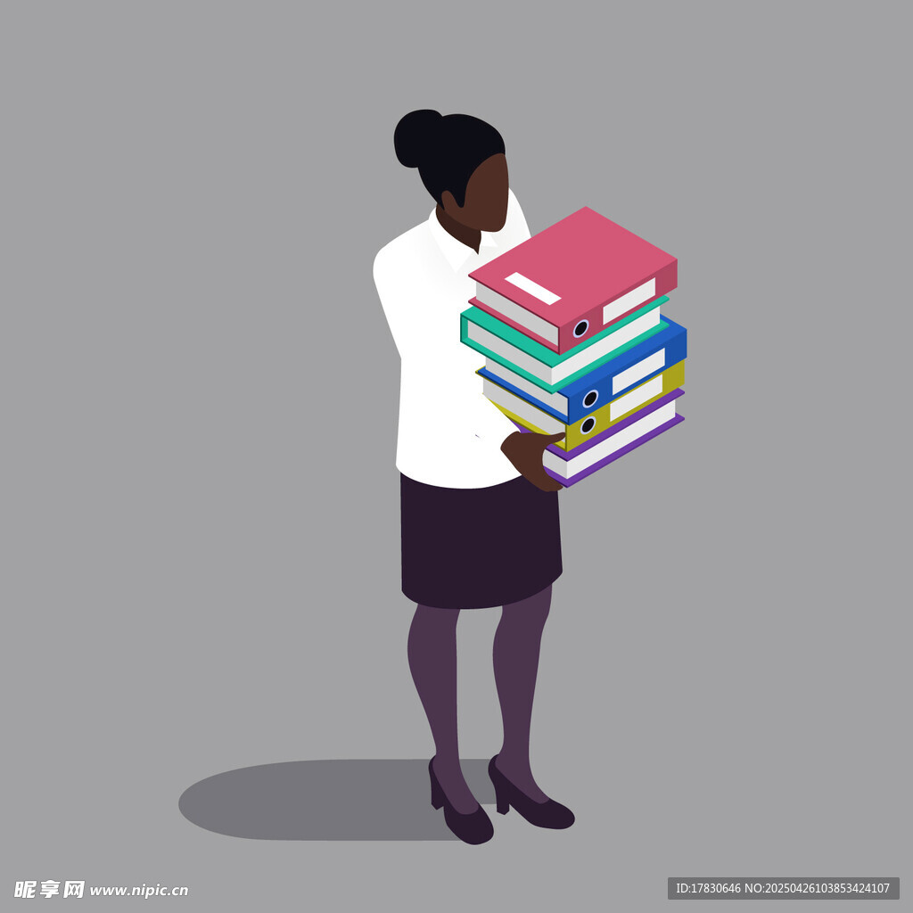 女子抱持一摞多彩书籍