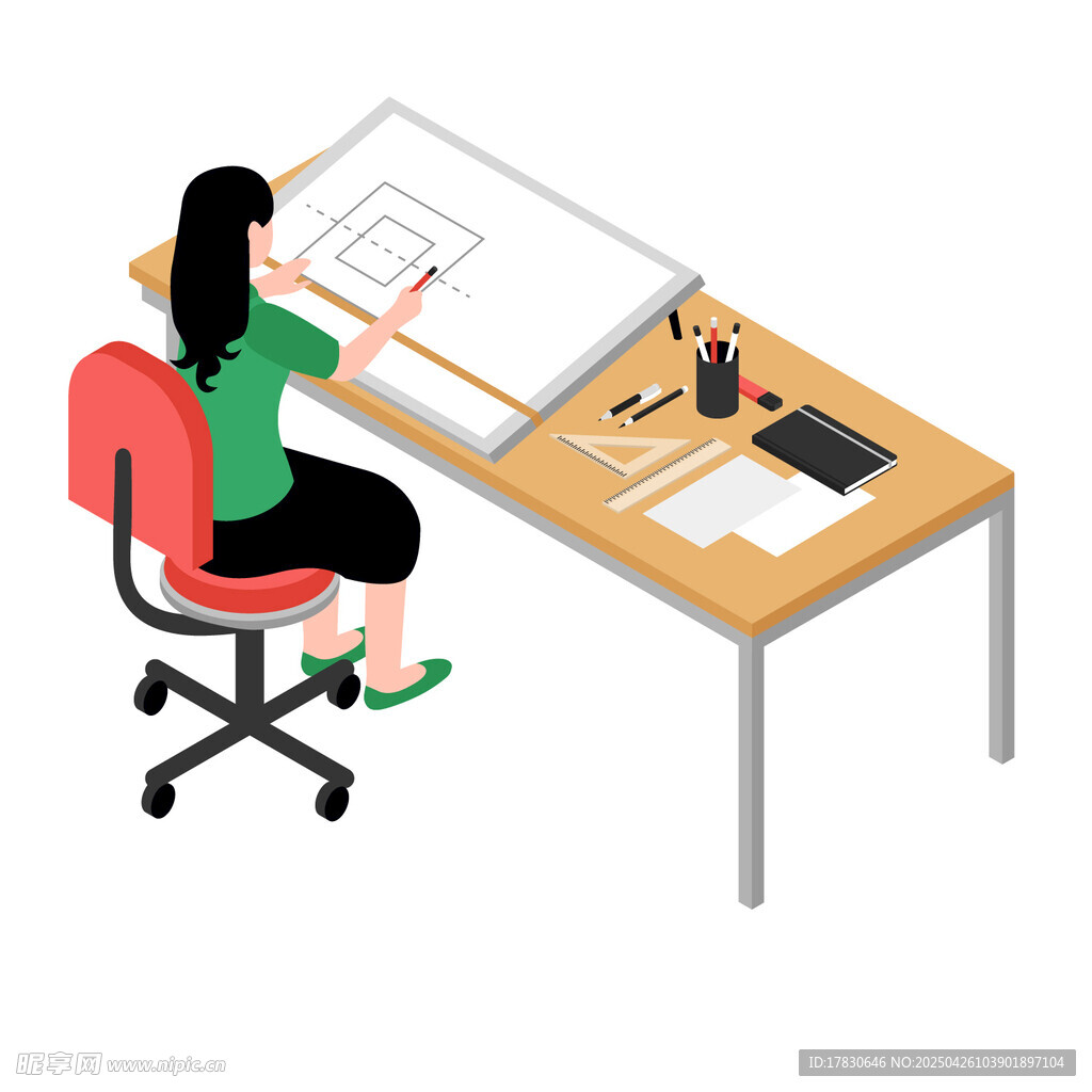 女性伏案专注绘图设计