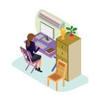 女性伏案工作场景