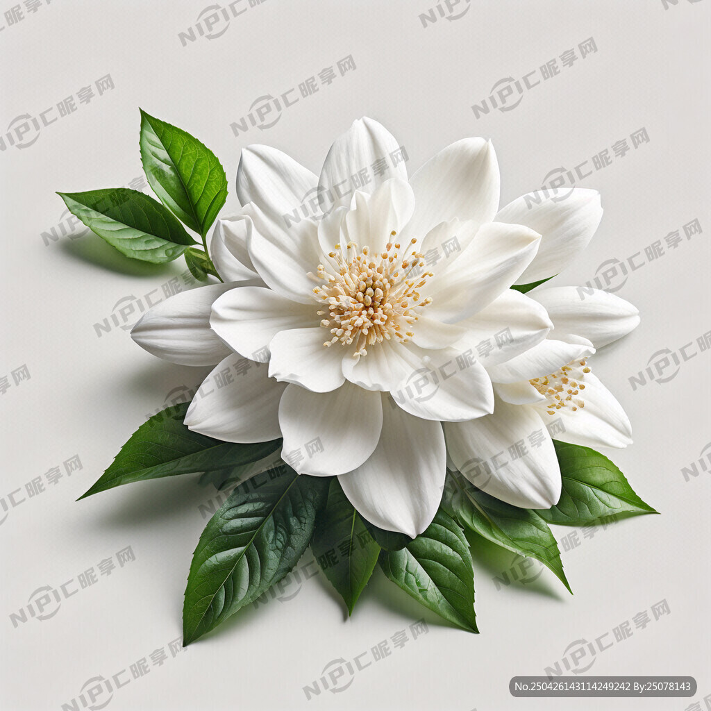 一株 高清伸展开的白色茉莉花 