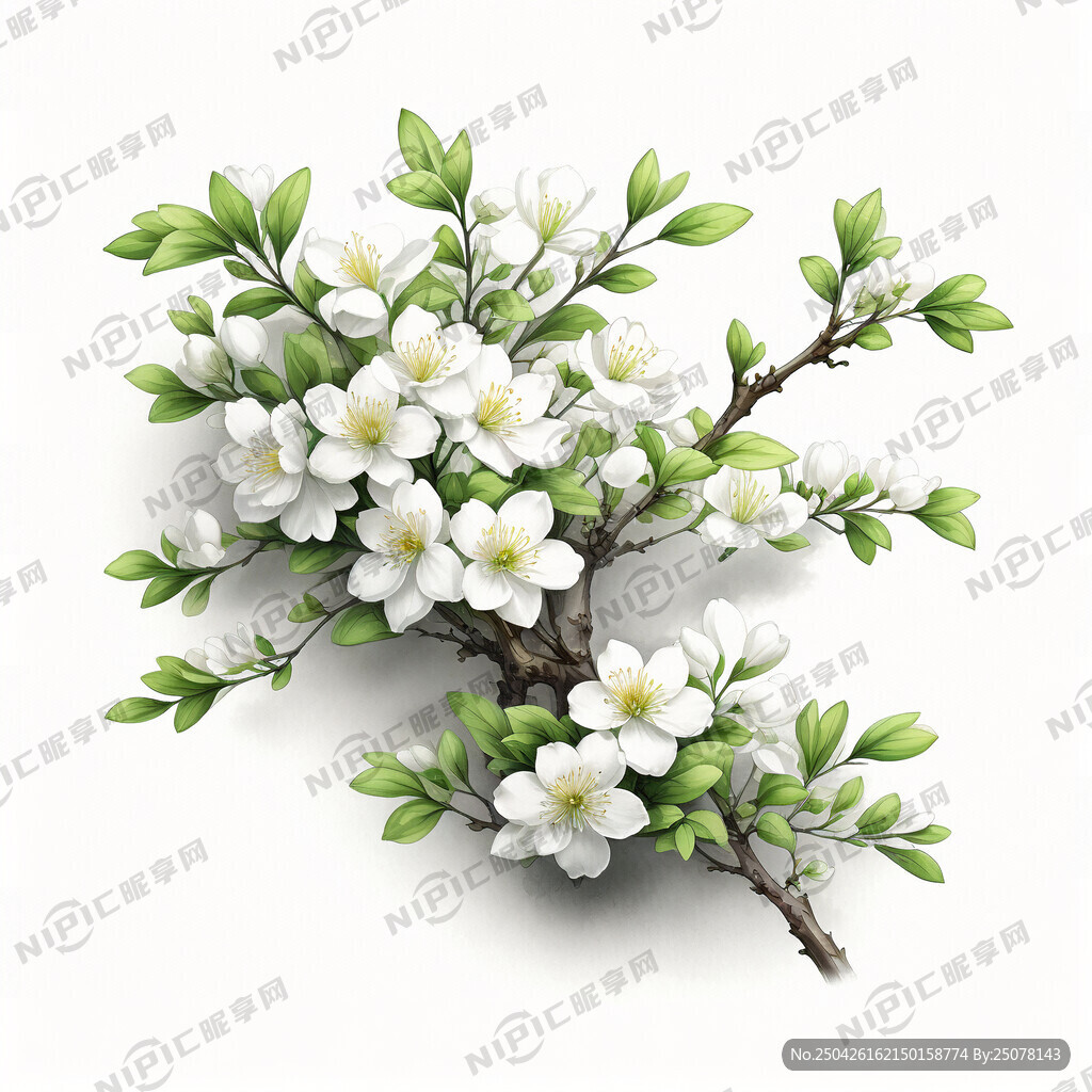 高清手绘一根树枝伸展出分叉小枝