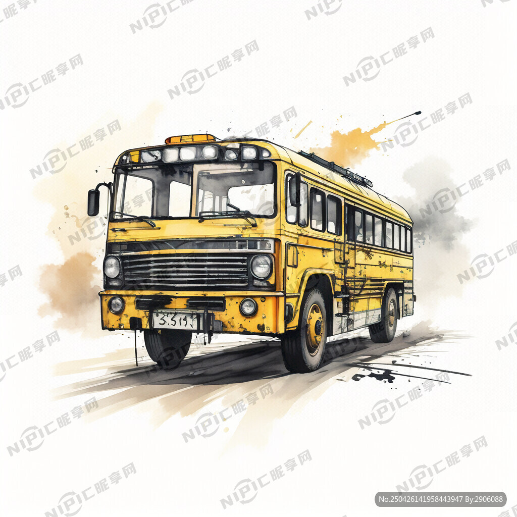 一辆黄色校车 前视图和侧试图