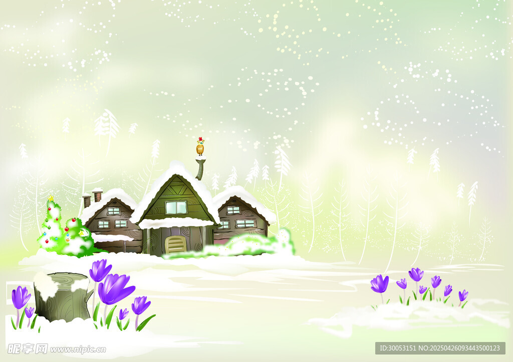 冬日雪景中的温馨小屋