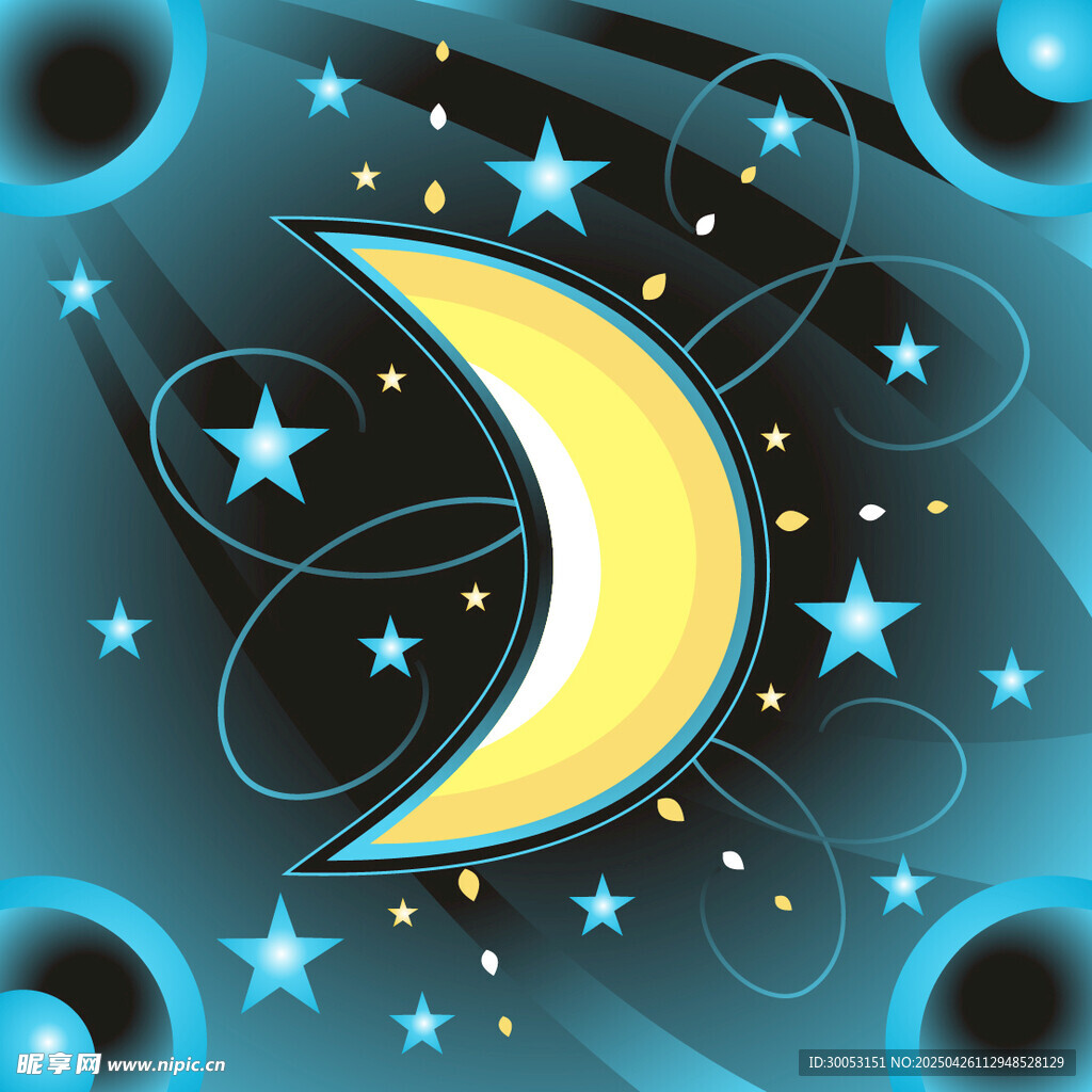 梦幻星月夜空插画图案