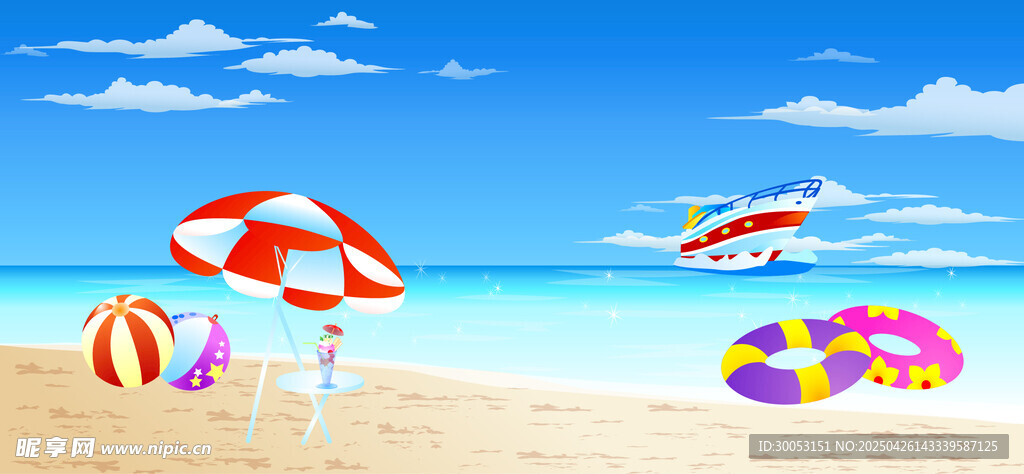 夏日海滩休闲场景