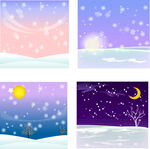冬日雪景四格插画
