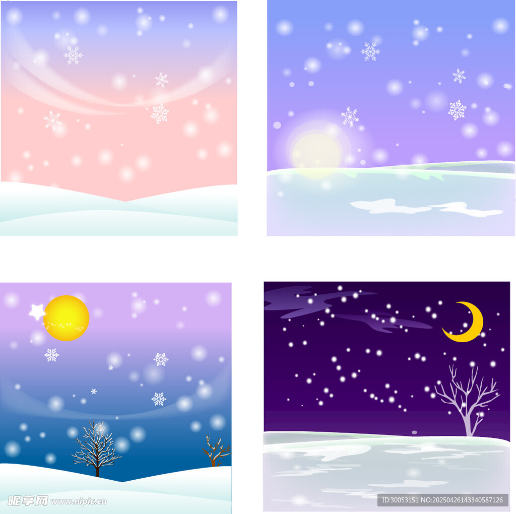 冬日雪景四格插画