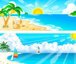 夏日海滩风光插画