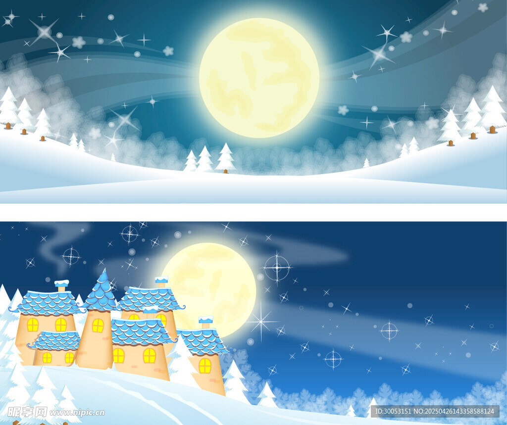 冬日月夜下的梦幻雪景城堡